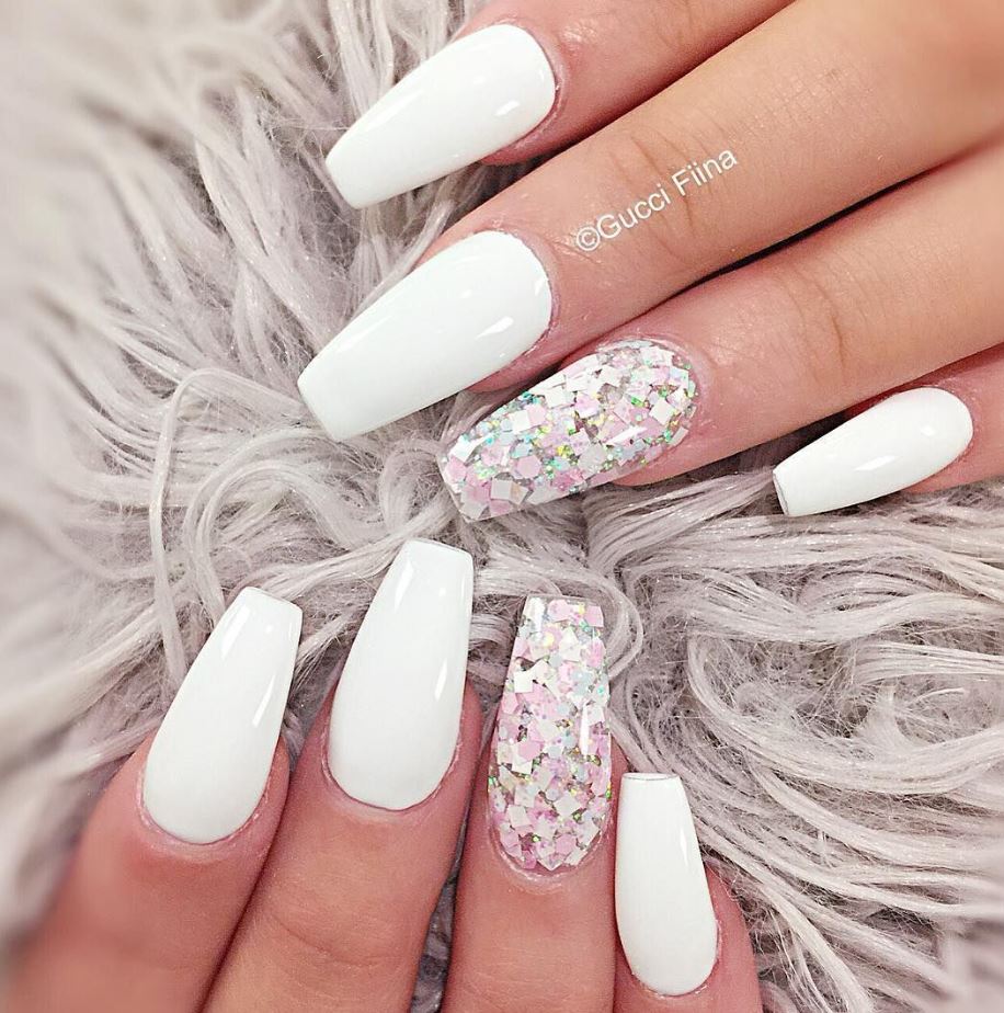 ballerina nails white with diamonds