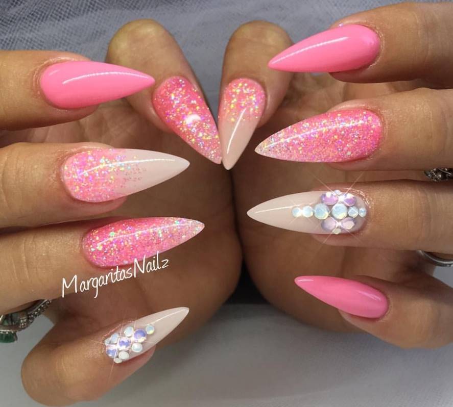 pink glitter acrylic nails