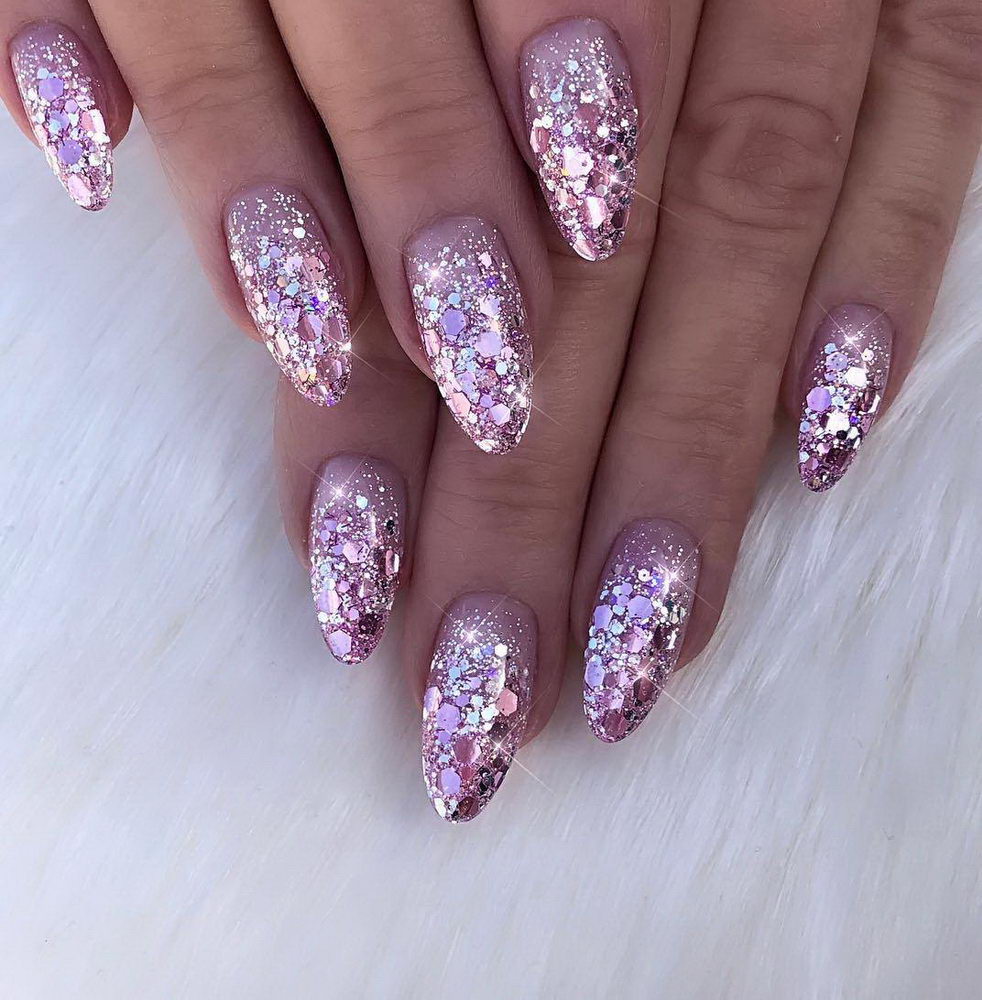 glitter nails with gems