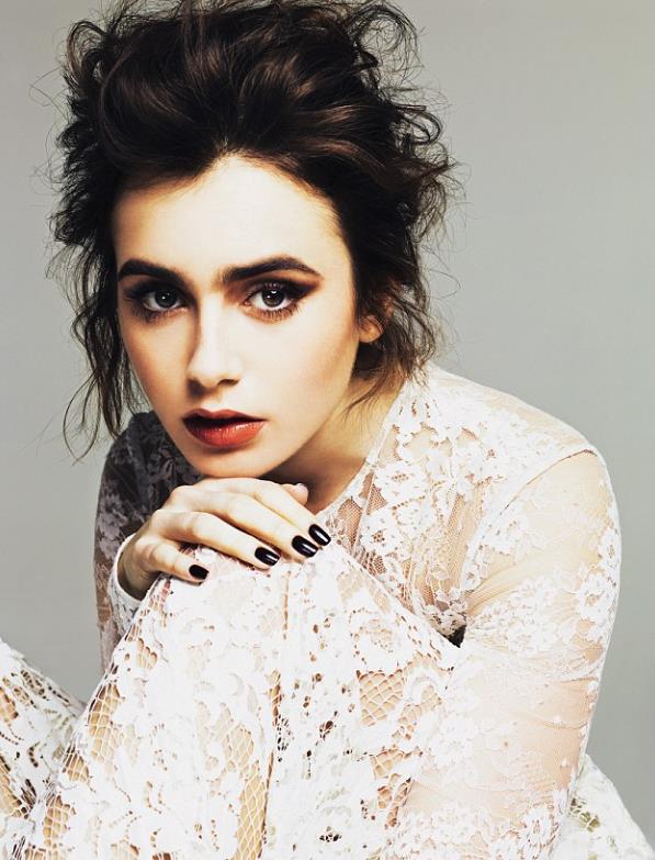 Lily Collins black nails