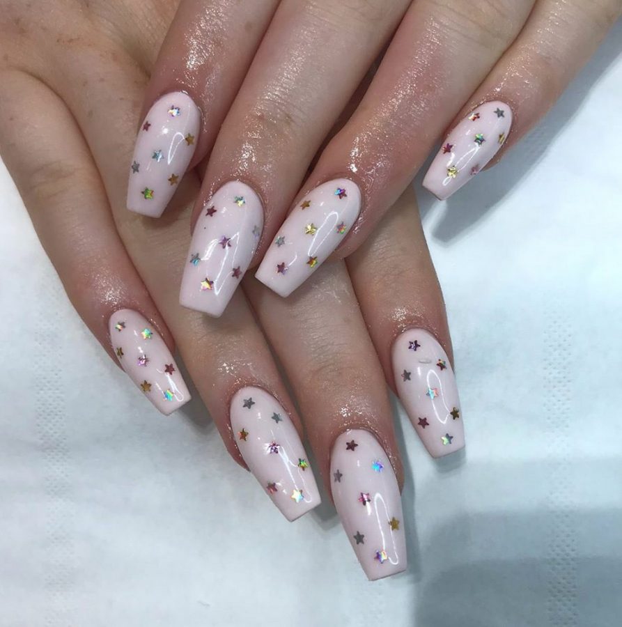 light pink stars nails